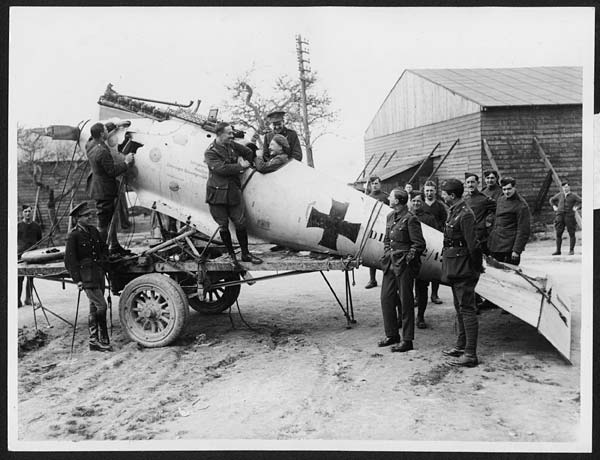 (5) N.378 - Newly captured German machine at a Flying Corps depot near the front