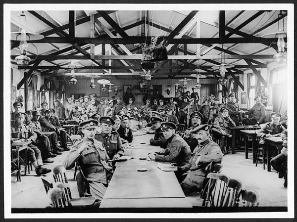 (56) N.478 - Convalescent British soldiers in France having a rest in a recreation room in a hut provided for them by the B.R.C.S.