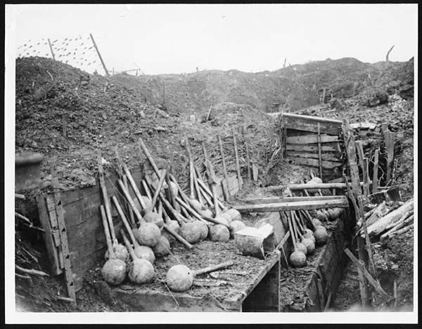 (138) X.34064 - Store of our big mortars in a captured trench