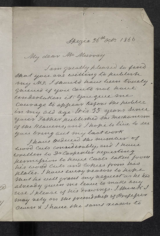 Letter of Mary Somerville to John Murray, 26 October 1866 - Ms.41131 ff.150-151