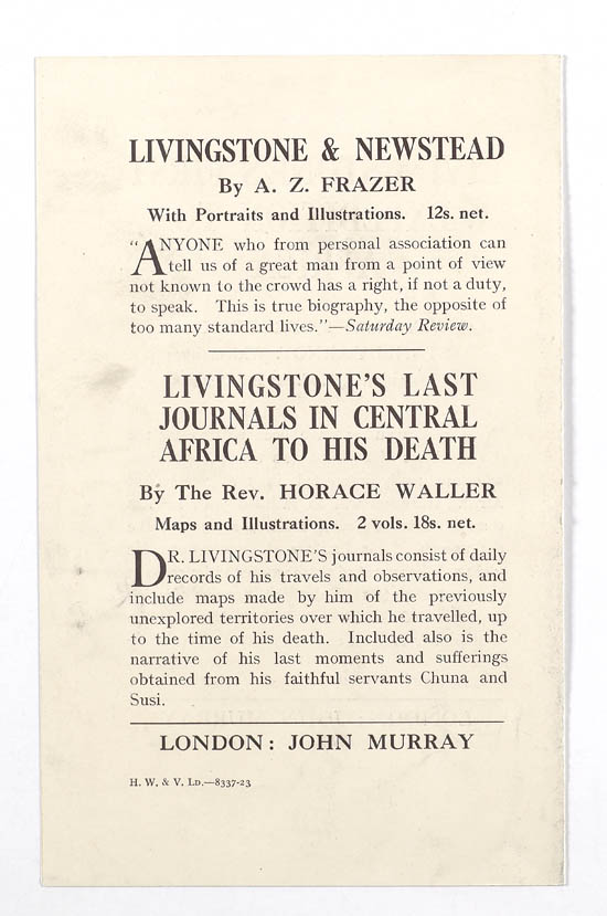 Promotional pamphlet for works about Dr. David Livingstone - MS.42442 ff.2-3