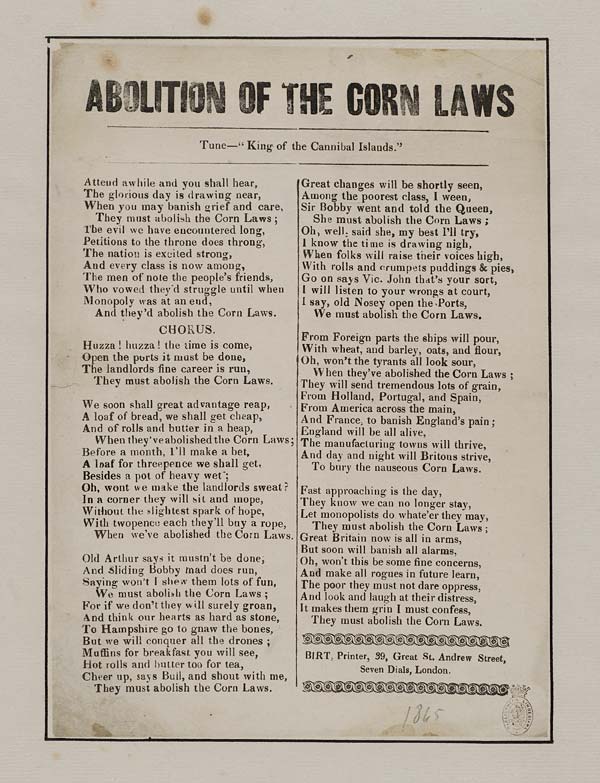 Abolition of the Corn Laws Politics & government English ballads