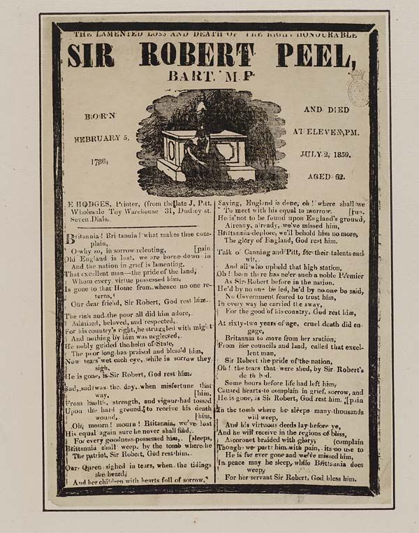 (10) Lamented loss and death of the right honourable Sir Robert Peel