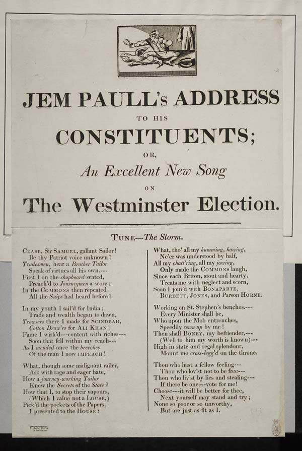 (23) Jem Paull's address to his constituents; or, an excellent new song on the Westminster election