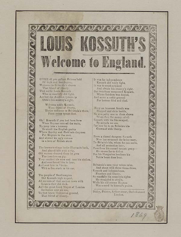 (15) Louis Kossuth's welcome to England