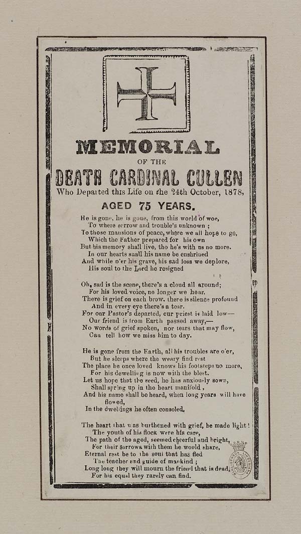 (21) Memorial of the death Cardinal Cullen