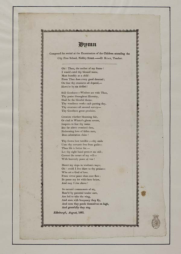 (49) Hymn composed for recital at the examination of the children attending the City Free School, Niddry Street