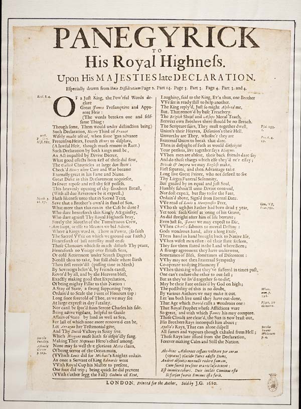 (75) Panegyrick to His Royal Highness Upon His Majesties late declaration