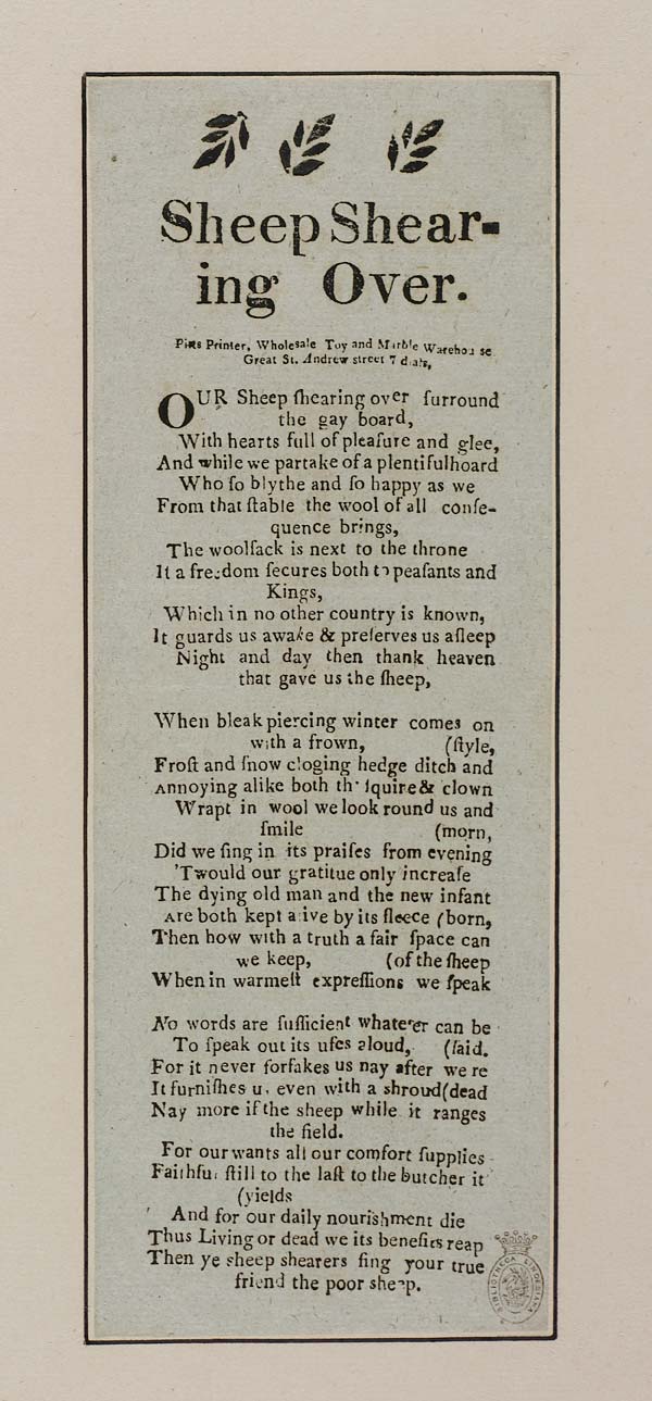 Sheep shearing over Occupations English ballads National Library
