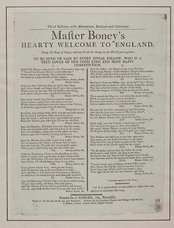 (50) Master Boney's hearty welcome to England