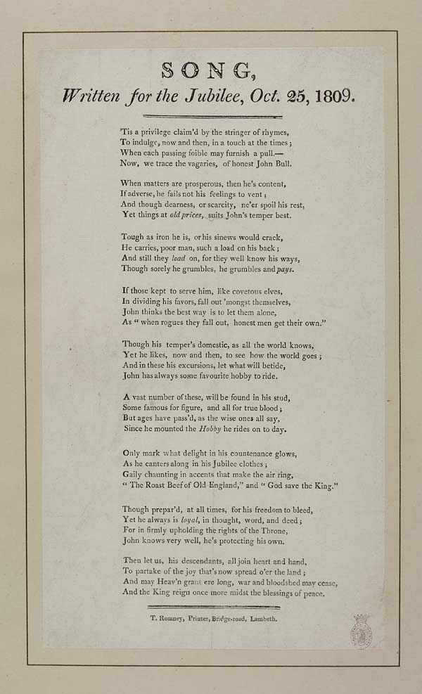 (107) Song, written for the jubilee, Oct 25, 1809