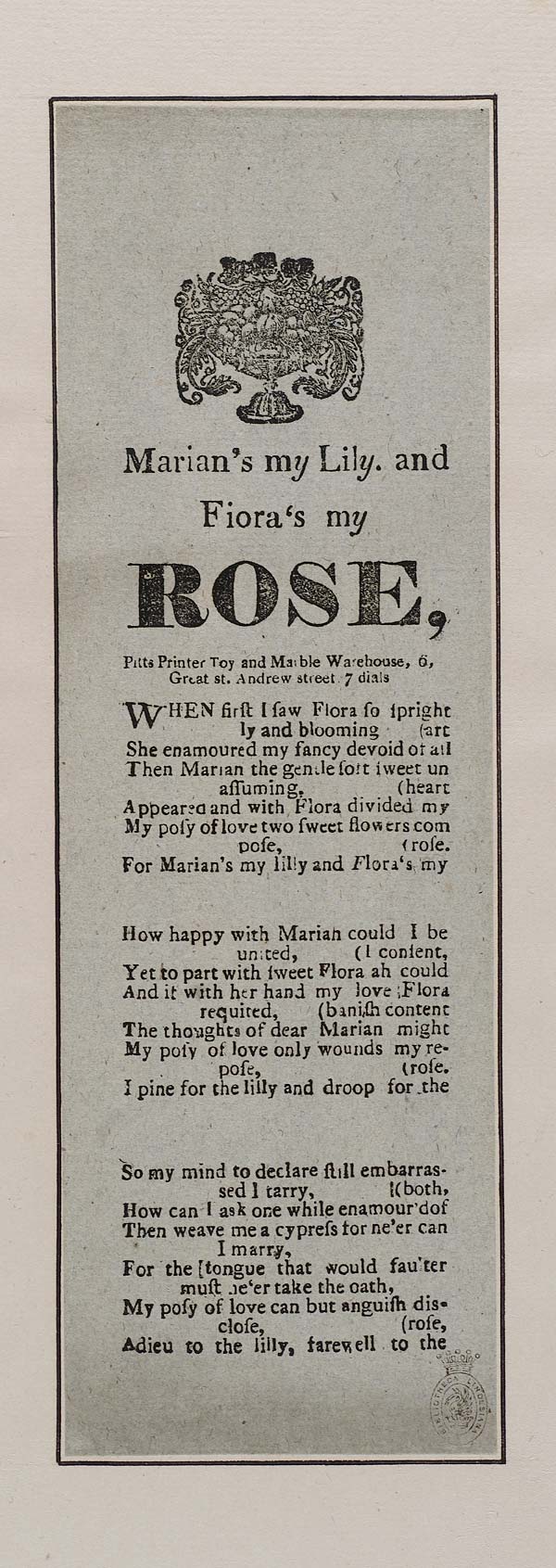 (325) Marian's my lily and Fiora's [sic] my rose