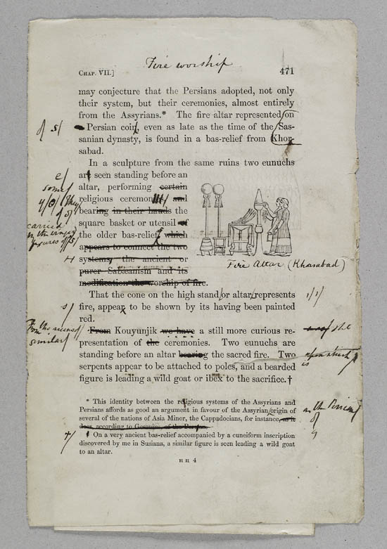 Selected pages of annotated proofs of Sir Austen Henry Layard's 'Nineveh and its Remains', 1848 - MS.42352