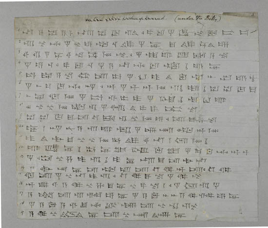 Manuscript transcriptions of cuneiform inscriptions from artefacts found during Sir Austen Henry Layard's excavations at 'Nimroud', 1845-1847 - MS.42353