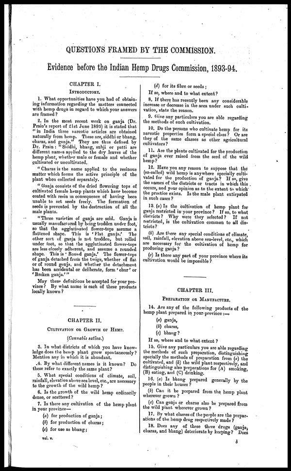 (7) [Page i] - Questions framed by the Commission. Evidence before the Indian Hemp Drugs Commission, 1893-94