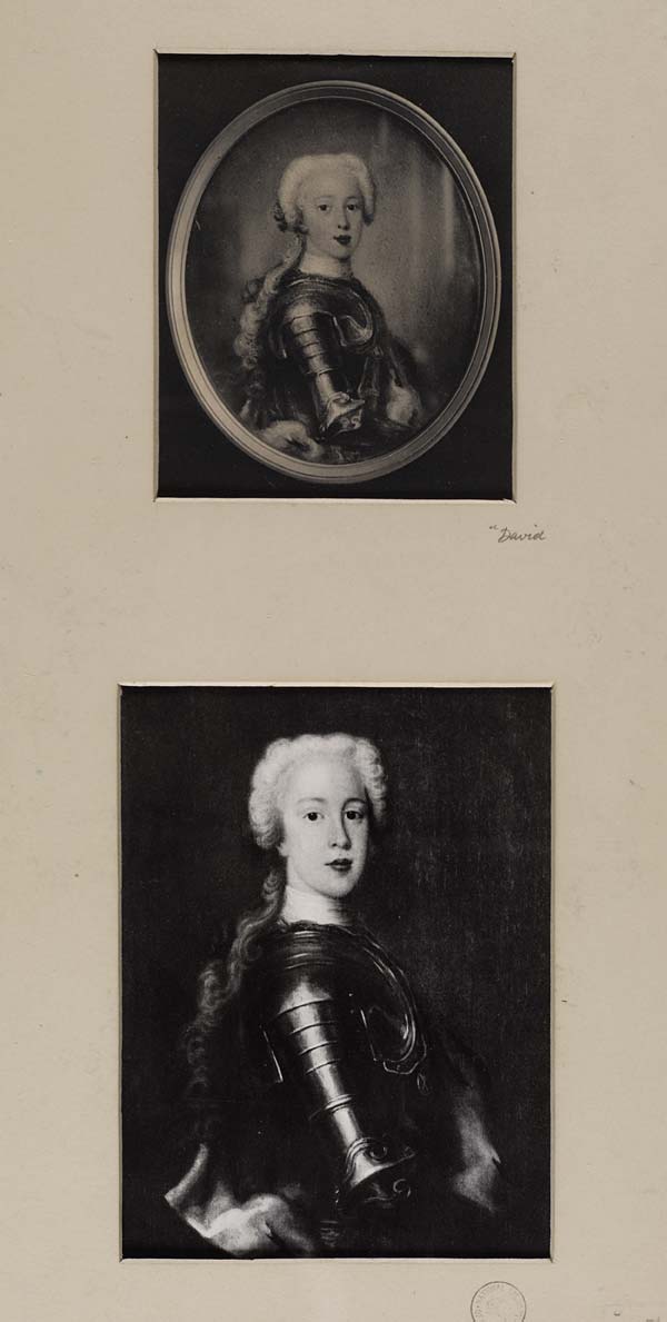 (657) Blaikie.SNPG.8.1 - Prince Charles Edward Stuart

Two portraits of Prince Charles, one in an oval frame as a young boy in armour, the second, as a litle bit older, bit still in armour, both very similar