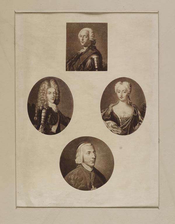 (103) Blaikie.SNPG.14.19 - Portrait of Prince James, his wife and two sons
Four small portraits of Prince James, his wife, and two sons, two men in armour and another in clerical robe