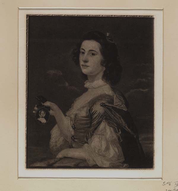 (126) Blaikie.SNPG.15.20 - Flora Macdonald (1722-1790)

Portrait of Flora Macdonald,, left arm resting on wall, right hand holding miniature portrait of a woman