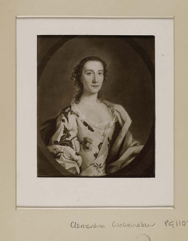 (130) Blaikie.SNPG.15.24 - Flora Macdonald (1722-1790)

Oval framed portrait of woman in light dress with flowers on it, dark hair