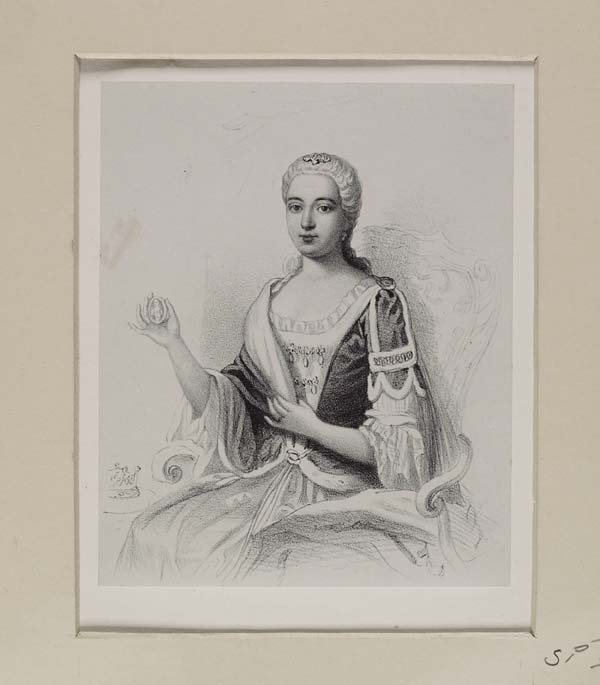 (150) Blaikie.SNPG.16.17 - Lady Catherine Stuart, Lady Maxwell, Countess of Nithsdale (1705- 1765), wife of William Maxwell, Earl of Nithsdale

Portrait of woman, sitting on chair, holding a miniature in one hand, wearing fur robes, crown sitting on table