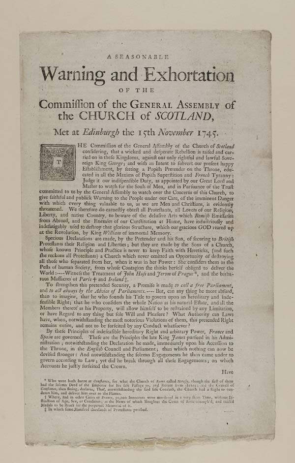 (202) Blaikie.SNPG.18.9 - Seasonable warning and exhortation of the commission of the general assembly of the Church of Sotland, met at Edinburgh the 15th November 1745