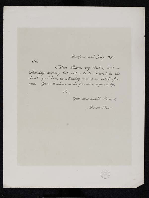 (503) Blaikie.SNPG.24.62 - Letter by Robert Burns' son Robert