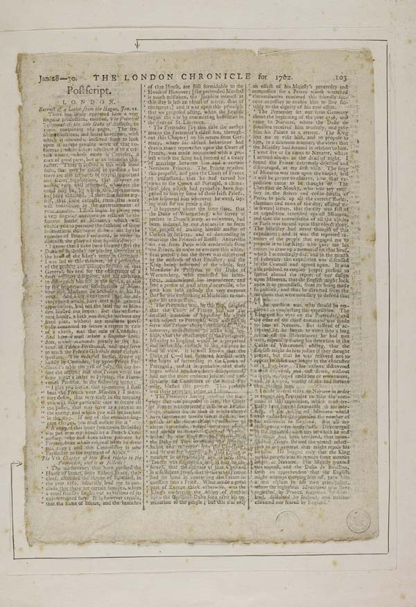 (515) Blaikie.SNPG.24.74 - London Chronicle for Jan 28-30, 1762