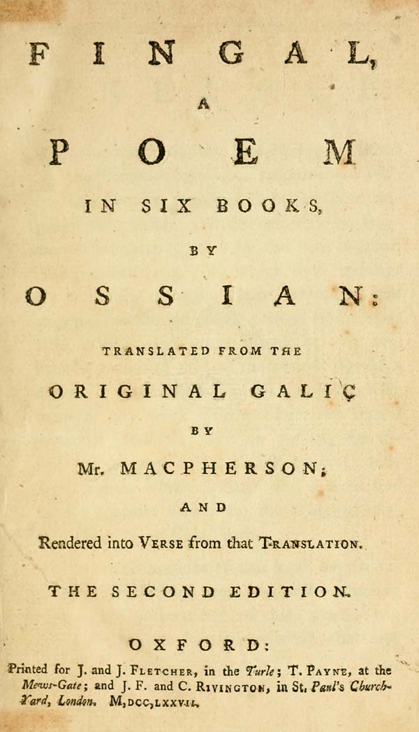 (5) Ossian Collection > Fingal, a poem in six books, by Ossian