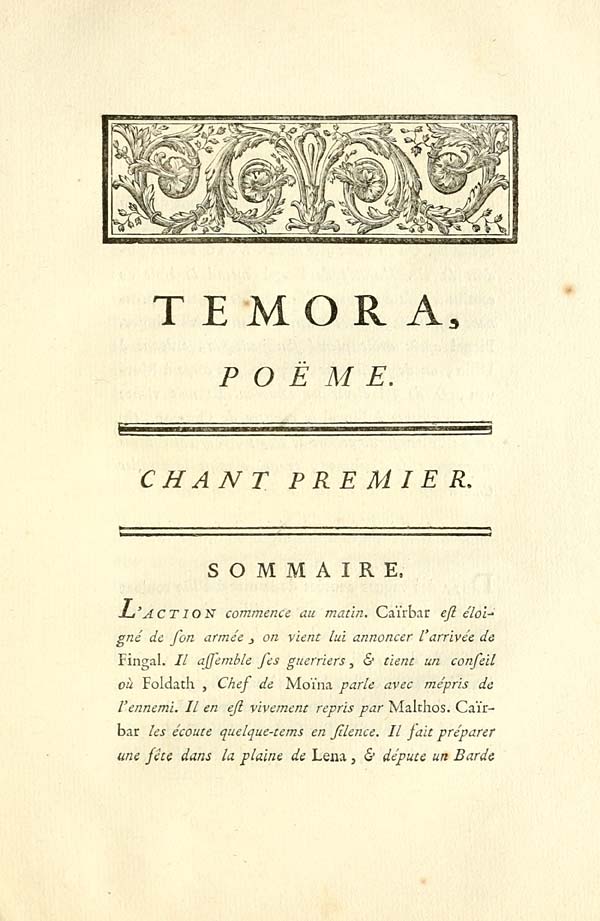 Ossian / Fils De Fingal - Édition Originale 1777, Poésie Gaélique Du IIIe Siècle