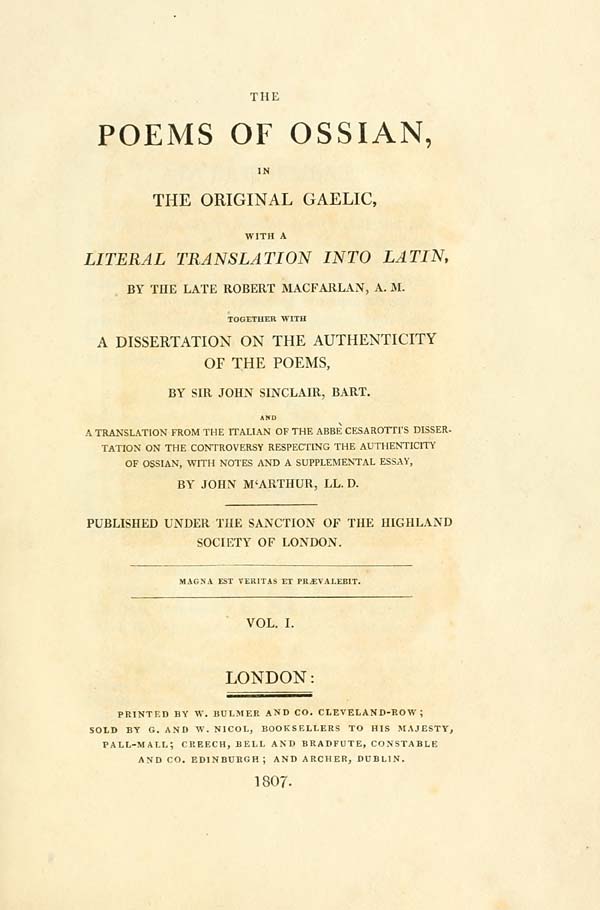 (9) Ossian Collection > Poems of Ossian, in the original Gaelic, with
