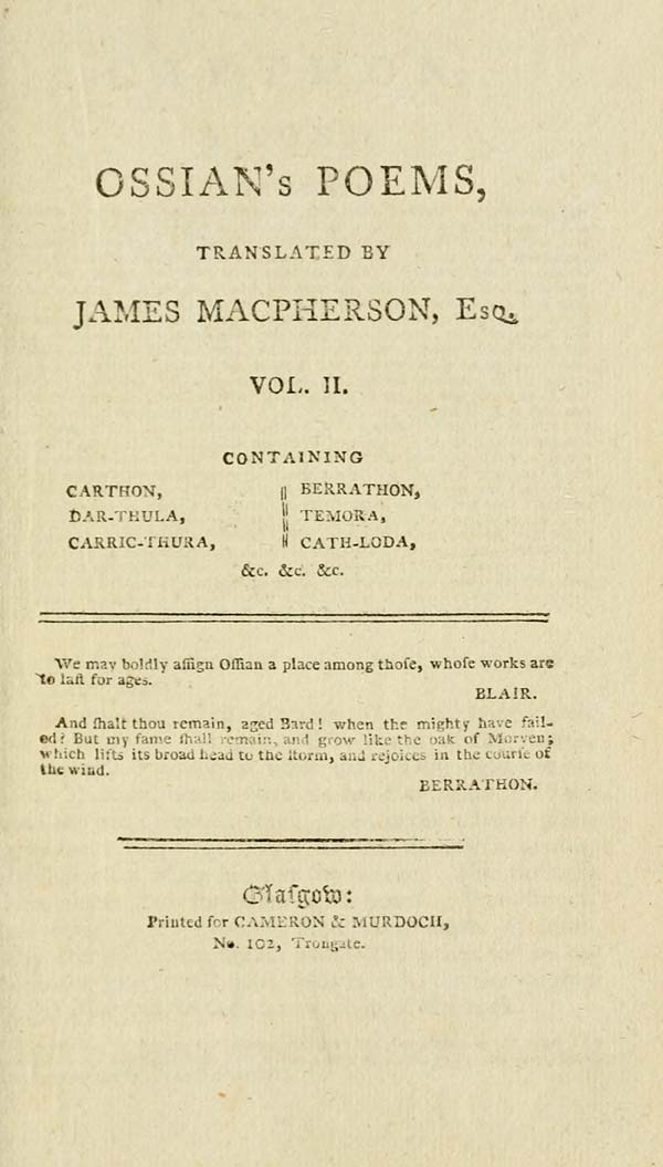(15) Ossian Collection > Poems of Ossian, the son of Fingal > Volume