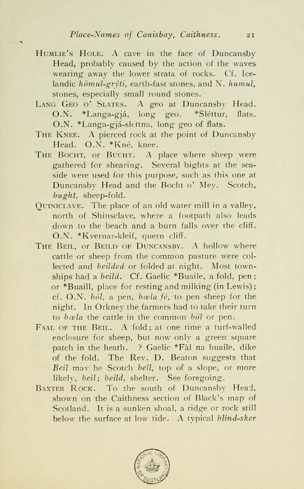 (25) Hew Morrison Collection > Placenames of Canisbay, Caithness