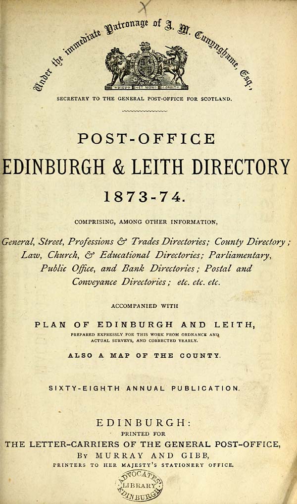 (11) Title page - Towns > Edinburgh > 1846-1975 - Post Office Edinburgh ...