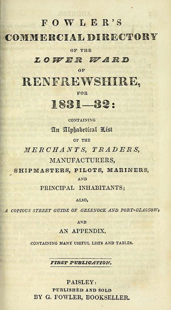 (231) Title page - Fowler's commercial directory of the lower ward of Renfrewshire