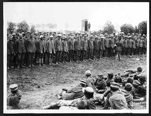 (216) C.1783 - German prisoners taken in the new push lined for examination near Messines