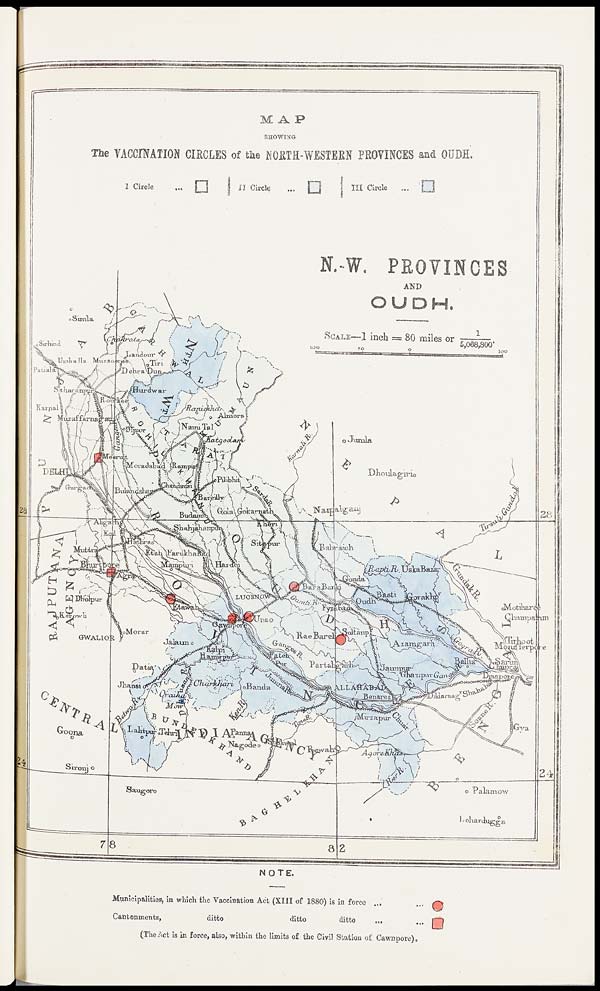 (7) Colour map - Map showing the vaccination circles of the North-Western Provinces and Oudh