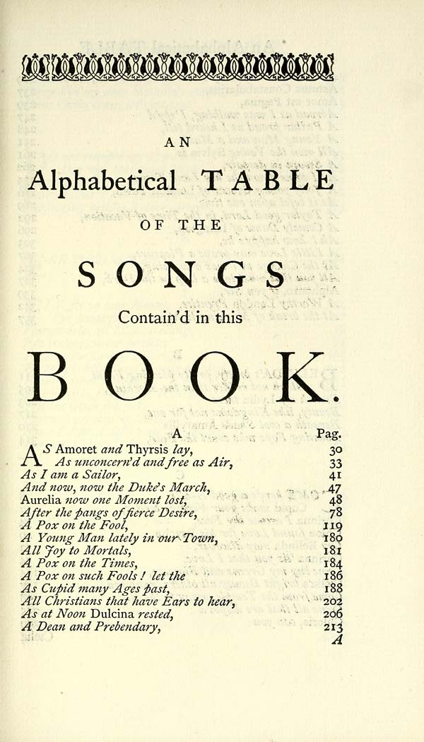 (7) Contents - Alphabetical table of the songs and poems contain'd in this book