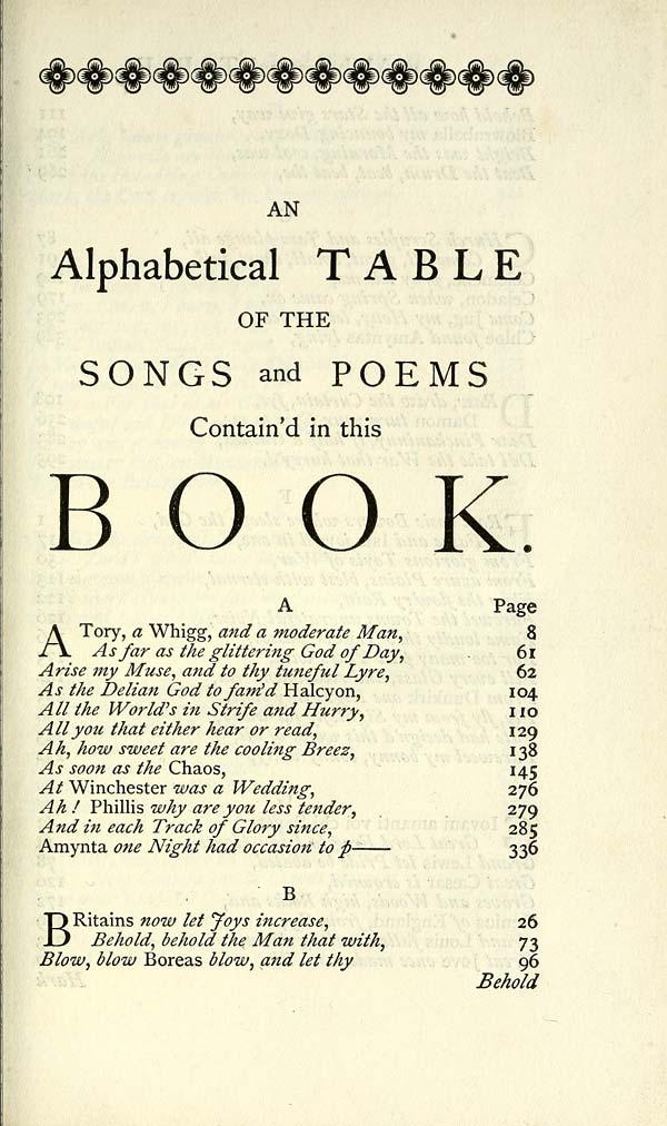 (13) Contents - Alphabetical table of the songs and poems contain'd in this book