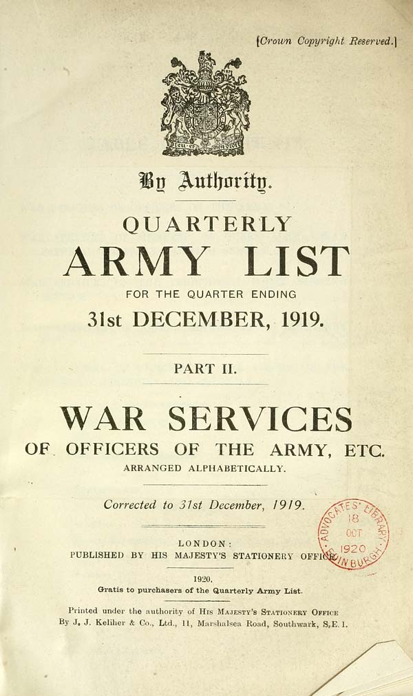 (9) Title page - Army lists > Quarterly Army Lists (First Series) 1879 ...