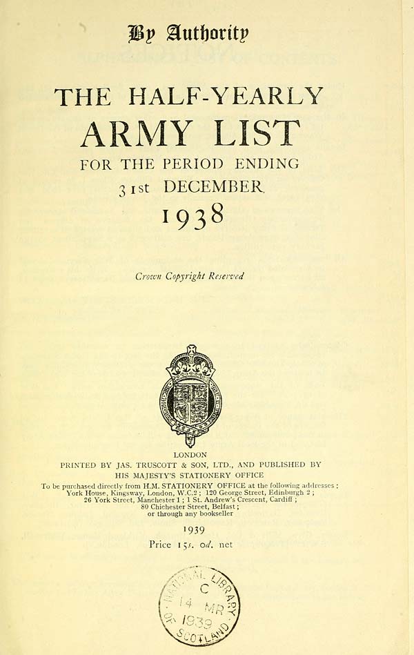 (9) Title page - Army lists > Half-yearly Army lists 1923 - Feb 1950 ...