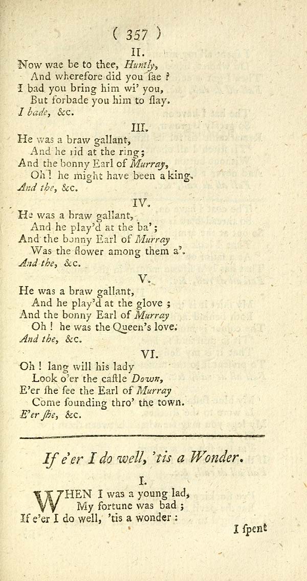 385 Page 357 If E Er I Do Well Tis A Wonder Glen Collection Of Printed Music Printed Text Tea Table Miscellany Or A Collection Of Choice Songs Special