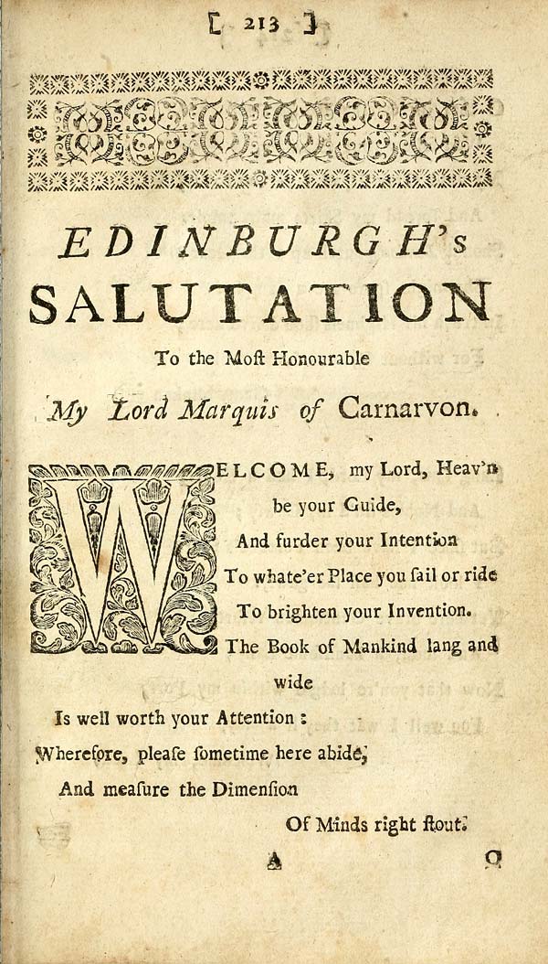 (225) Page 213 - Edinburgh's salutation to the most Honourable My Lord Marquis of Carnarvon