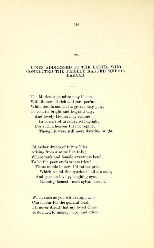 (334) Page 316 - Lines addressed to the ladies who conducted the Paisley ragged school bazaar