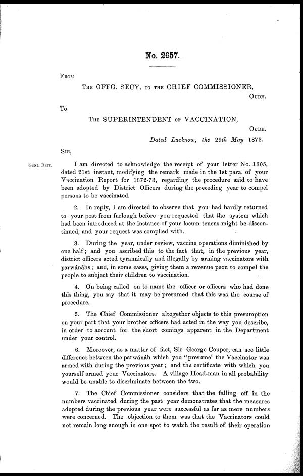(1) From the Offg. Secy to the Chief Commissioner, Oudh - 