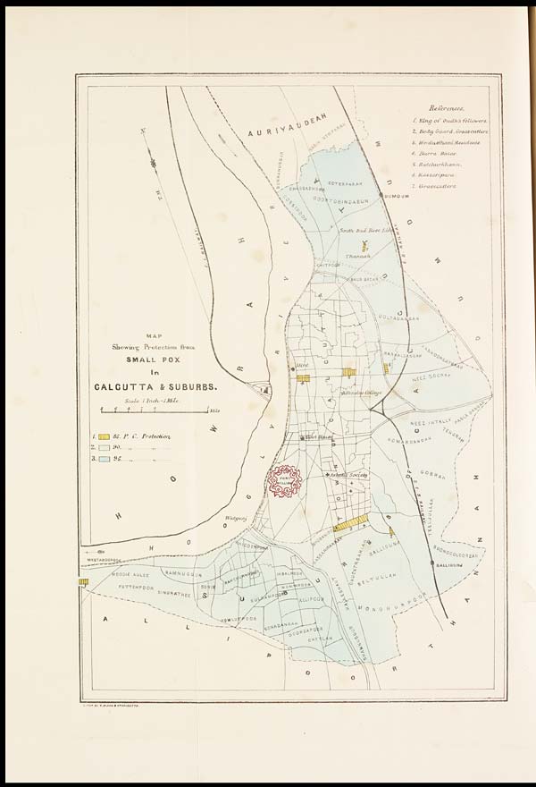 (26) Foldout open - Map showing protection from small pox in Calcutta & suburbs
