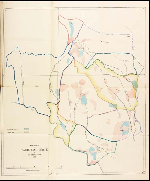 (65) Foldout open - Sketch map of Darjeeling circle of vaccination 1873