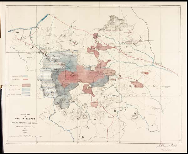 (74) Foldout open - Sketch map of Chutia Nagpur to accompany annual returns and report of the Ranchi circle of vaccination  for 1872-73