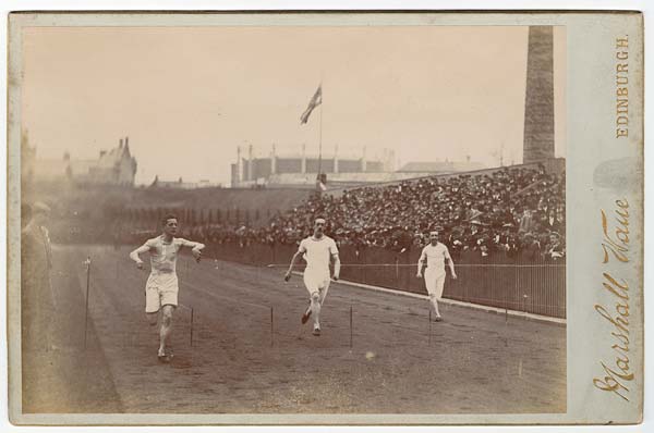 Photograph of a racing event at Powderhall, Edinburgh, taken in the 1890s