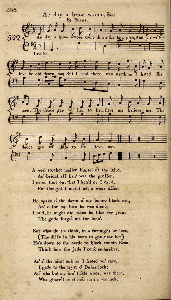 162 Page 538 Ae Day A Braw Wooer Inglis Collection Of Printed Music Printed Music Scots Musical Museum Volumes 5 6 Special Collections Of Printed Music National Library Of Scotland