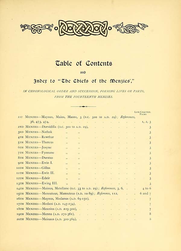 (23) [Page xv] - Table of contents and index to the Chiefs of the Menzies